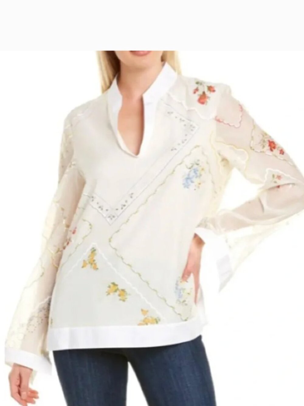 TORY BURCH| HANDKERCHIEF EMBROIDERED TUNIC | AFTERNOON TEA, New Ivory SZ 14